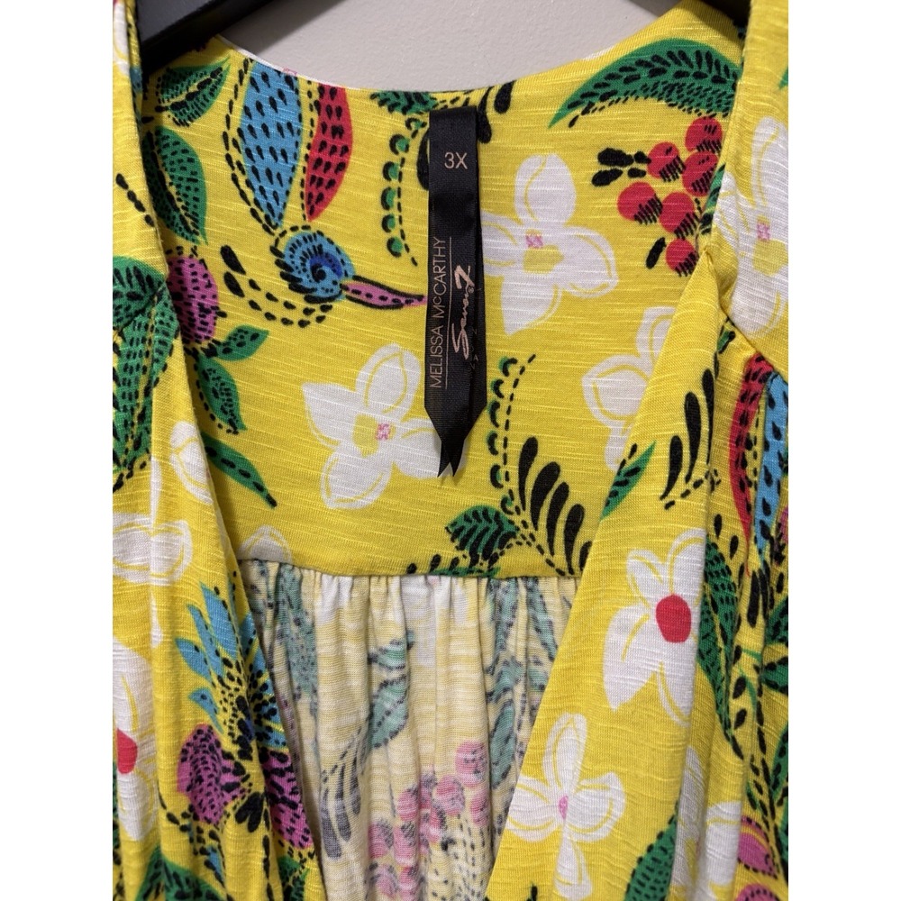Melissa McCarthy Seven7 3X Yellow Floral Hi Low Maxi Dress Boho Plus Size - Picture 3 of 9